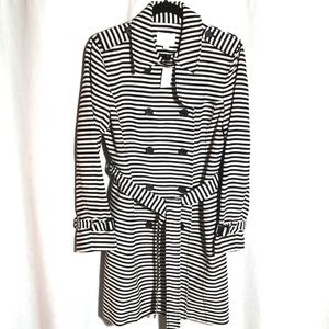 Striped Black & White Trench Coat with Belt